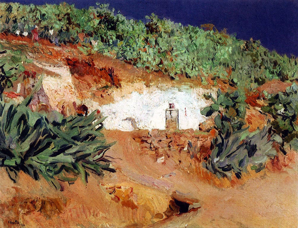 Peinture de Grenade de Joaquín Sorolla : Maison gitane creusée dans la roche.