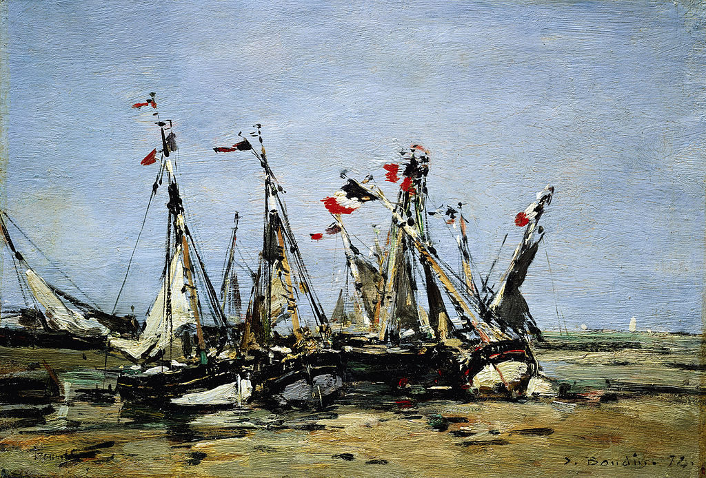 Toile d'Eugène Boudin "Trouville en attendant la marée" National Maritime museum de Londres.