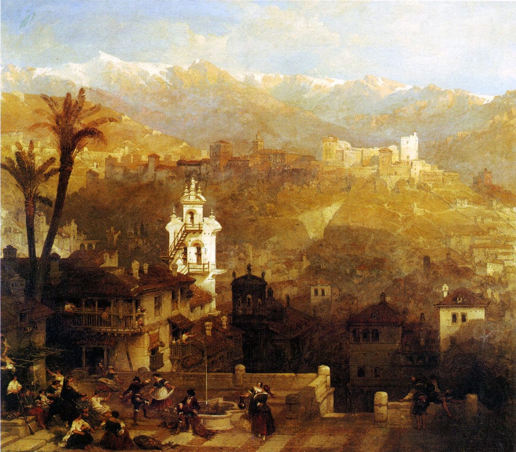 Toile de David_Roberts, l'Alhambra depuis le quartier de l'Albaicin.