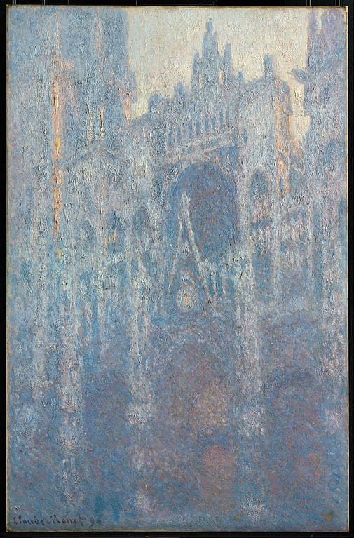 Toile de Claude Monet "Portrait de la Cathédrale de Rouen dans la lumière du matin" (1893) au Getty Center, musée d'art de Los Angeles.   