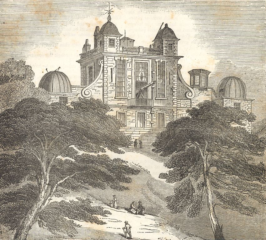 Illustration de l'observatoire de Greenwich à Londres en 1833.