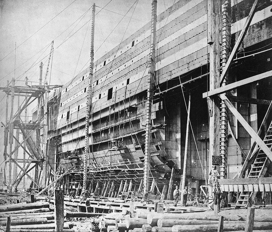 Construction du bateau The Great Eastern dans la collection du musée maritime de Londres.