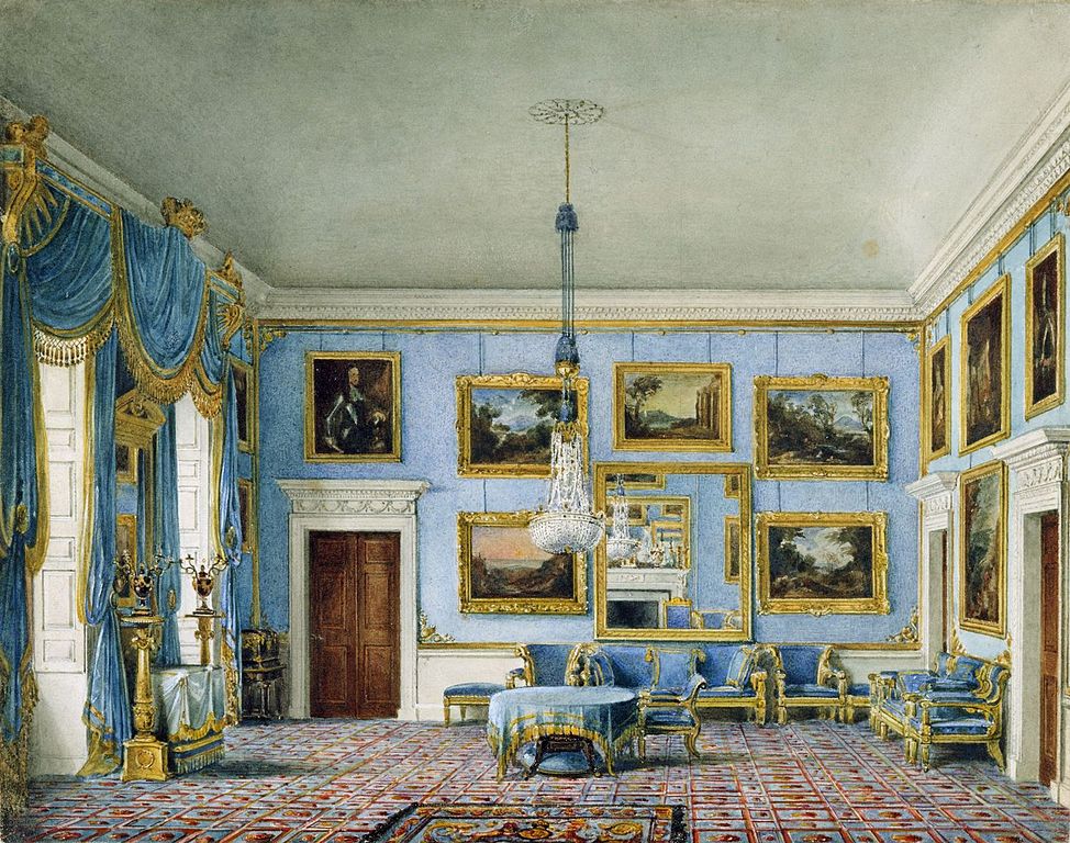 Palais de Buckingham : Blue Velvet Room de James Stephanoff (1817).