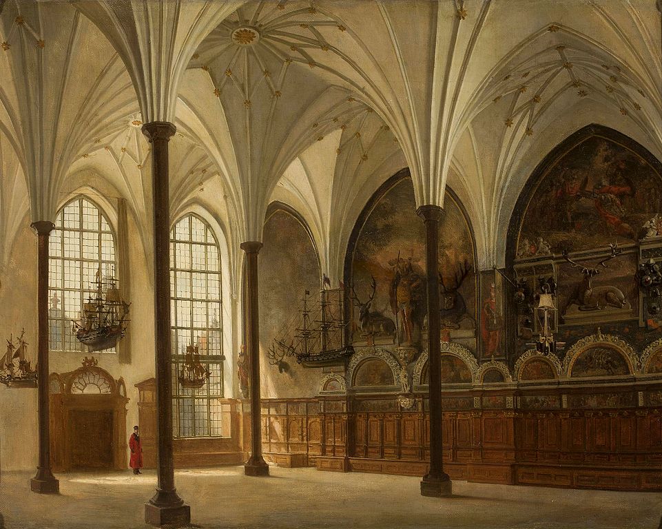 Illustration de l'Intérieur de la Cour d'Artus dans la Vieille Ville de Gdansk au 19e siècle - Auteur inconnu.