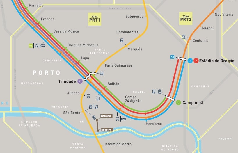 Carte géographique du métro à Porto.