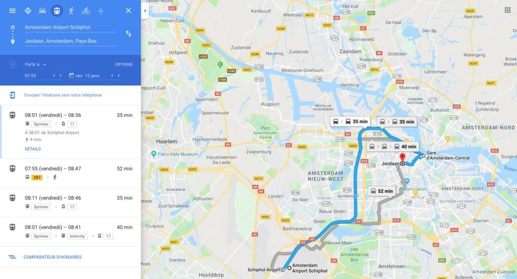 Utiliser Google Map comme outil de calcul d'itinéraire.