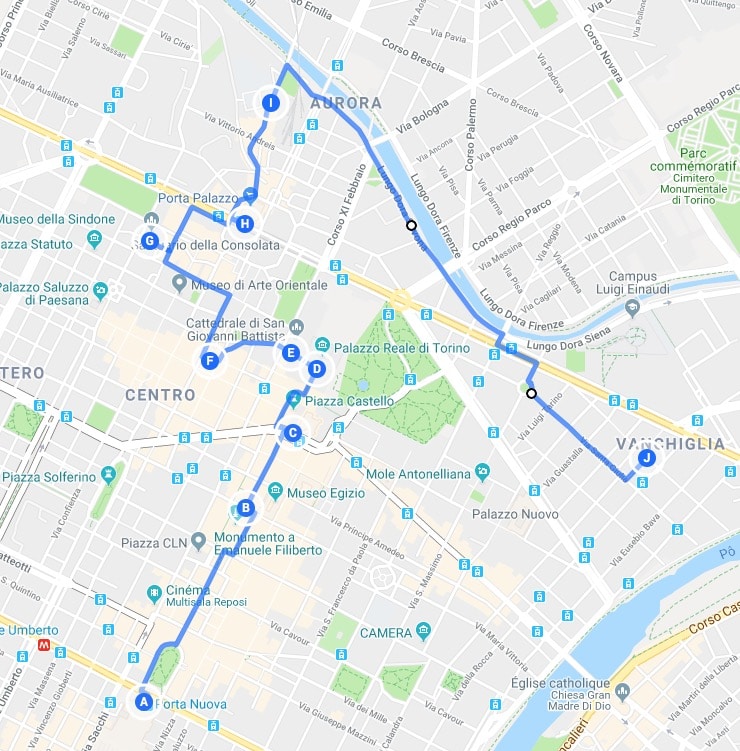 Itinéraire jour 1 : Proposition de parcours pour découvrir Turin.