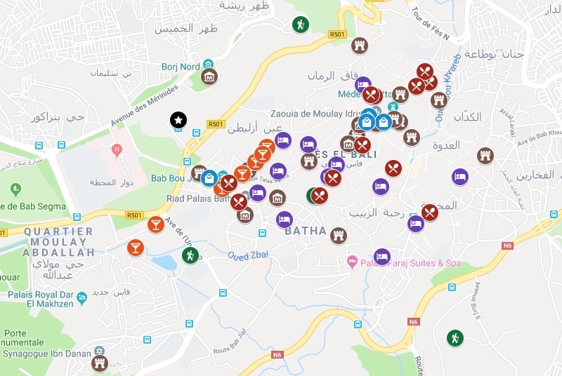 Carte de Fès : Plan détaillé de lieux intéressants à découvrir. Carte de Fès : Plan détaillé de lieux intéressants à découvrir.