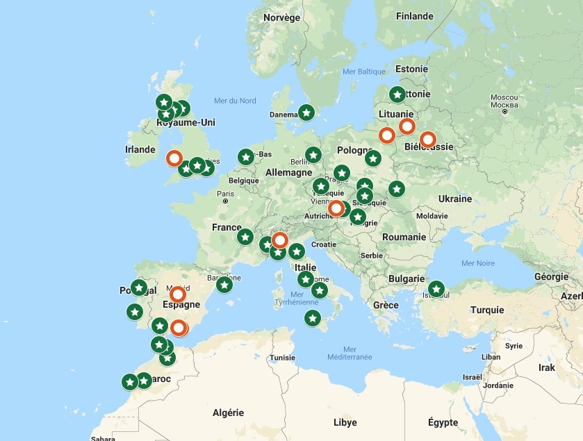 Carte des guides européens de Vanupied. Carte des guides européens de Vanupied.