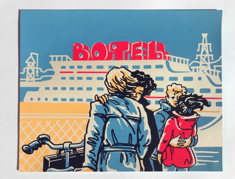 Trajet quotidien du Nord d'Amsterdam à la ville - Sérigraphie de Rachelle Meyer