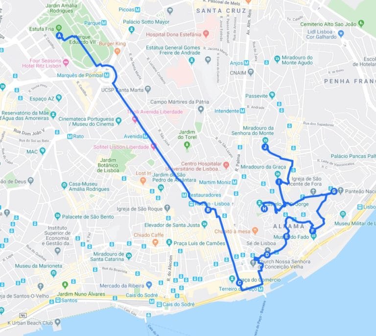 Itinéraires à Lisbonne en 2 et 3 jours à pied (20 étapes)