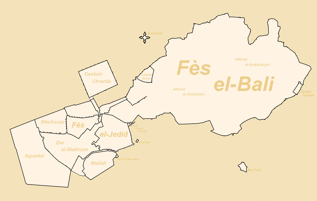 Cartes des enceintes et fortifications de Fès. Image de Omar-toons