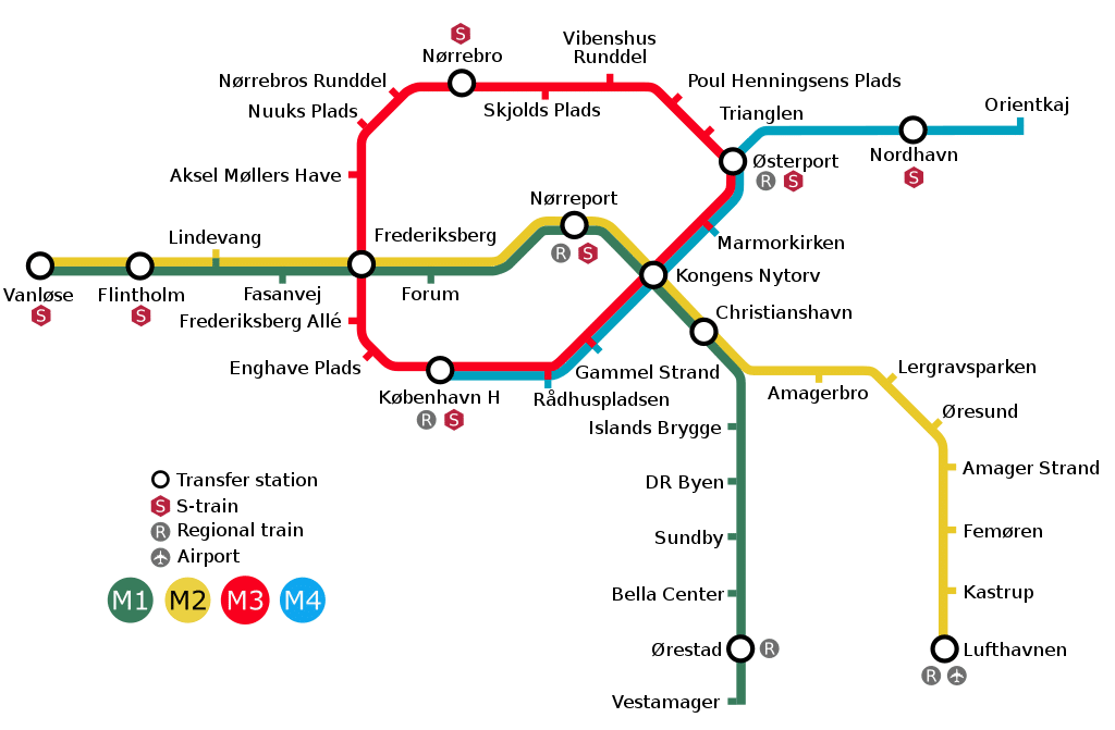 Carte du métro de Copenhague.