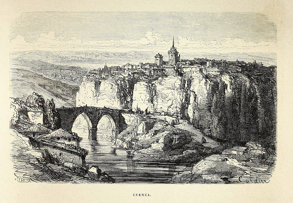 Représentation de Cuenca perchée au dessus de son pont par Gustave Doré (1870).