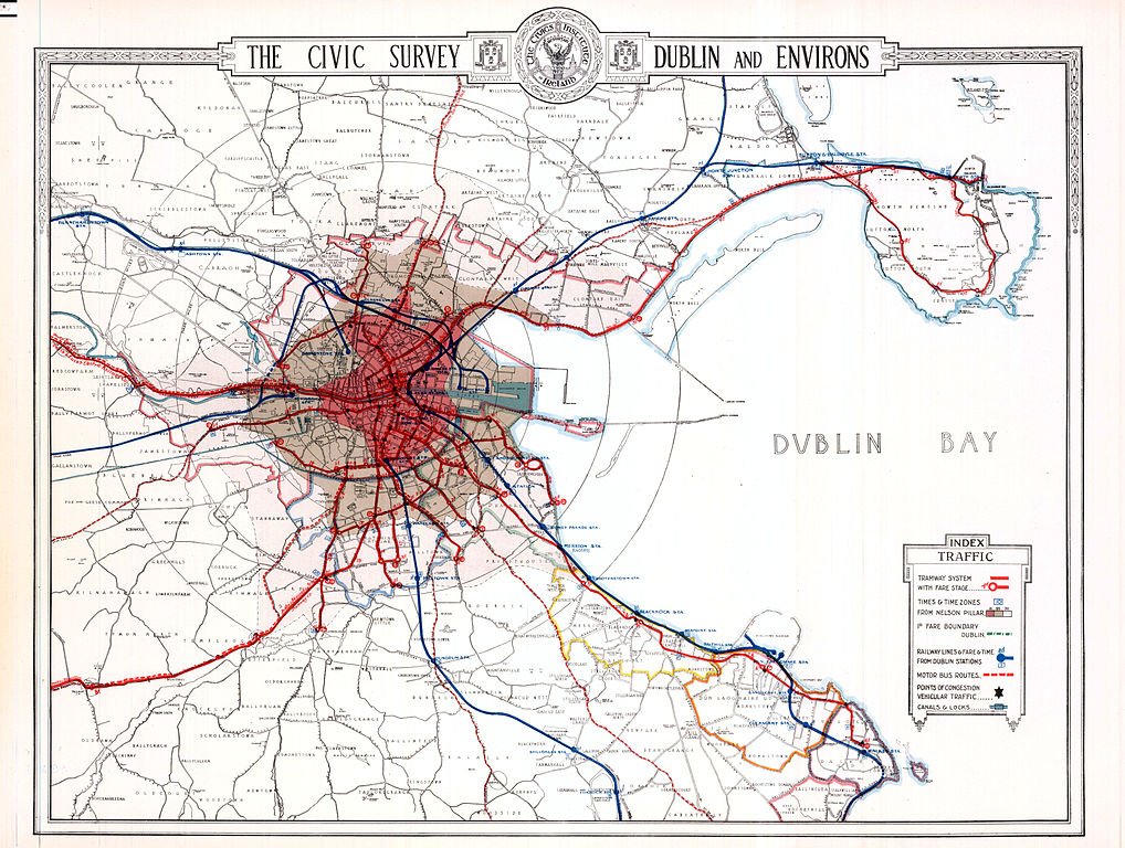 Carte des transports en commun de Dublin en 1922.