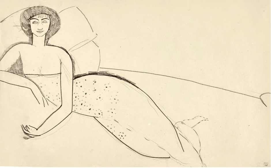 Anna Akhmatova est la "Femme à la robe décolletée allongée sur un lit" (vers 1910) par Modigliani.