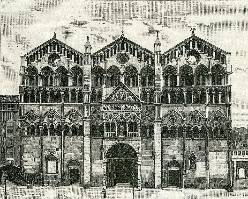 Façade de la Cathédrale de Ferrare en Italie vers 1900.
