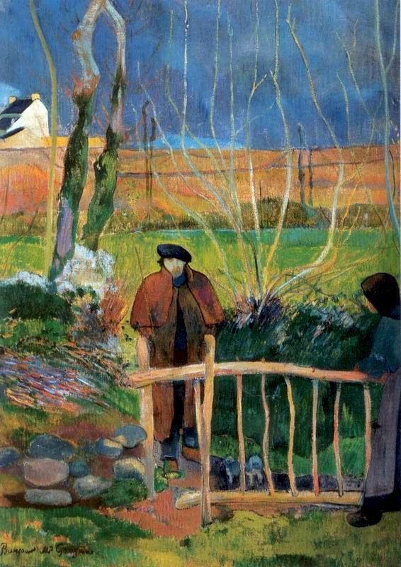 Peinture de Paul Gauguin "Bonjour Monsieur Gauguin" (1889) au musée d'art Hammer de Los Angeles. 