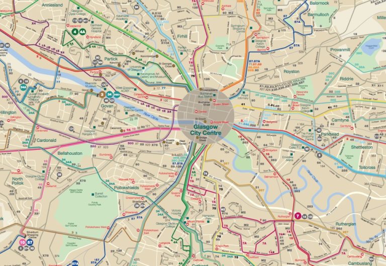 Metro à Glasgow & bus Carte, tarifs, lieux d'intérêt par station