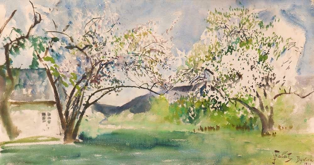 "Paysage d''une maison avec un arbre" de Julian_Fałat (1911) au Musée National de Cracovie.