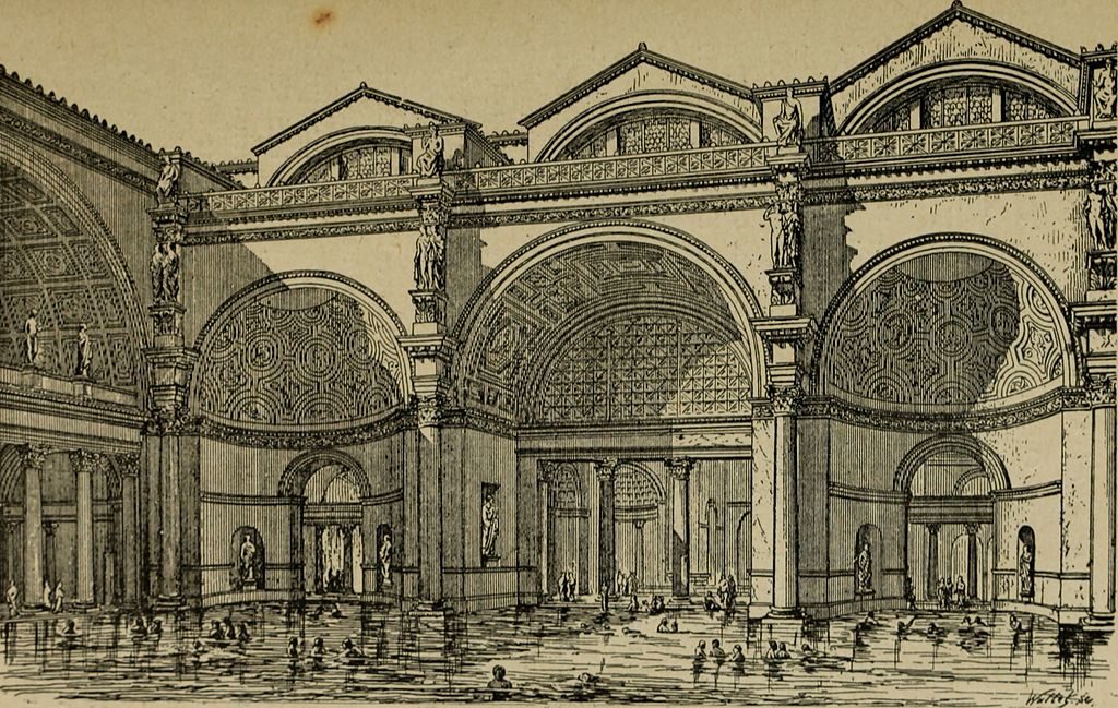 Dessin de reconstitution des thermes de Caracalla à Rome.