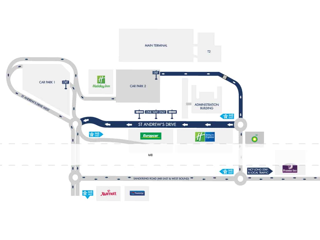 Carte d'accès à l'aéroport de Glasgow en Ecosse.