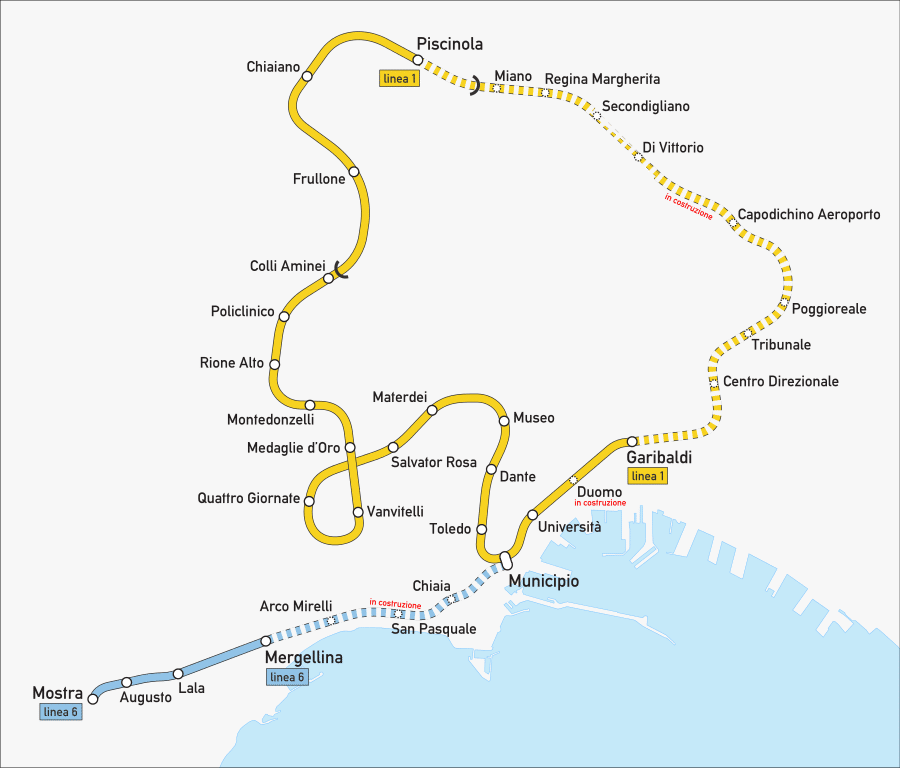 Carte de la ligne 1 du métro à Naples.