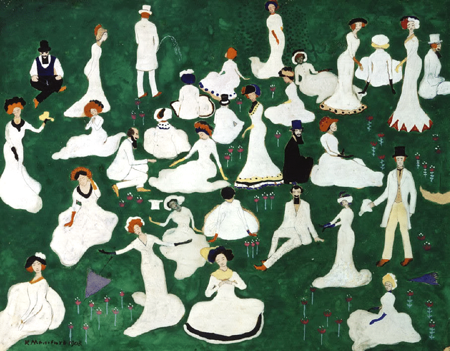 > "Repos. Société avec des chapeaux hauts de forme" (1908) de Kazimir Malevich au Musée Russe de St Petersbourg.
