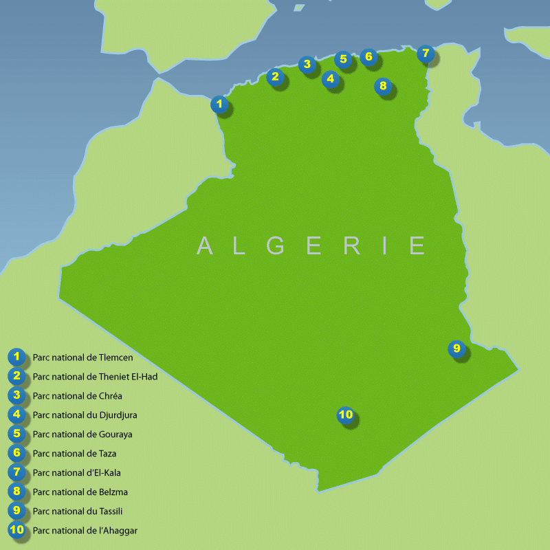Carte des parcs nationaux en Algérie - Photo de Numidix - Licence ccbysa 3.0