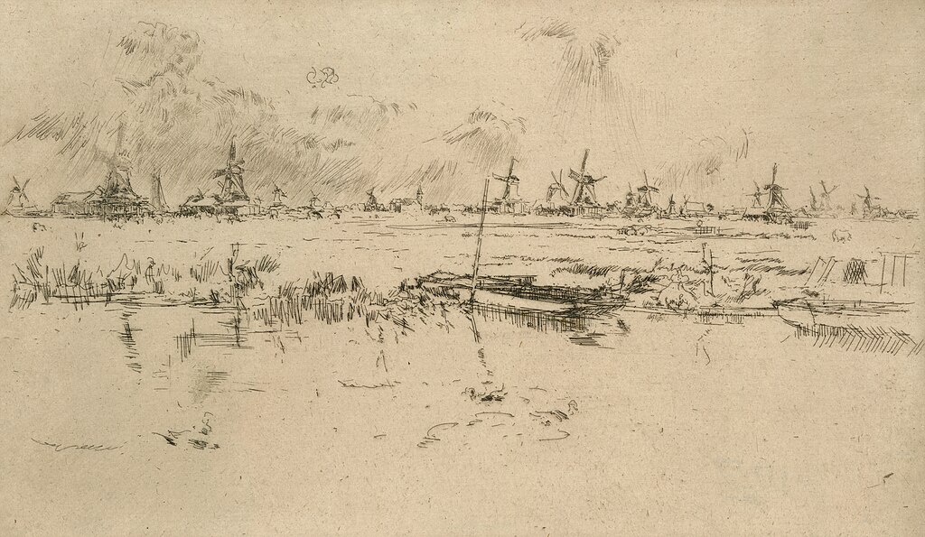 Croquis des moulins de Zaanse Schans près d’Amsterdam par Whistler.