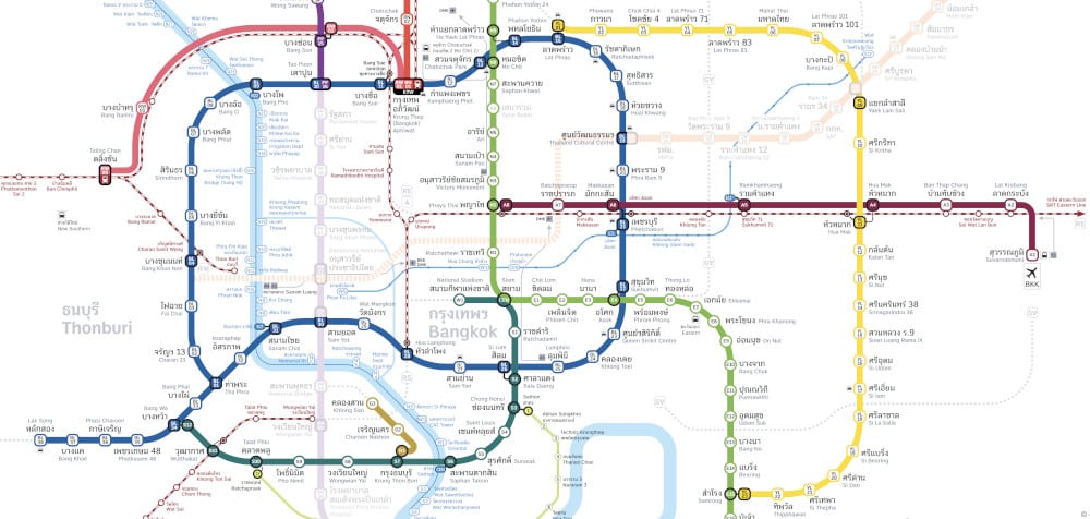 Carte du réseau de transport de Bangkok.