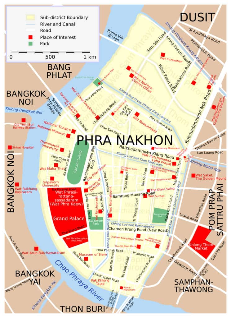 Carte de Phra Nakhon, le quartier historique de Bangkok - Image de Lerdsuwa