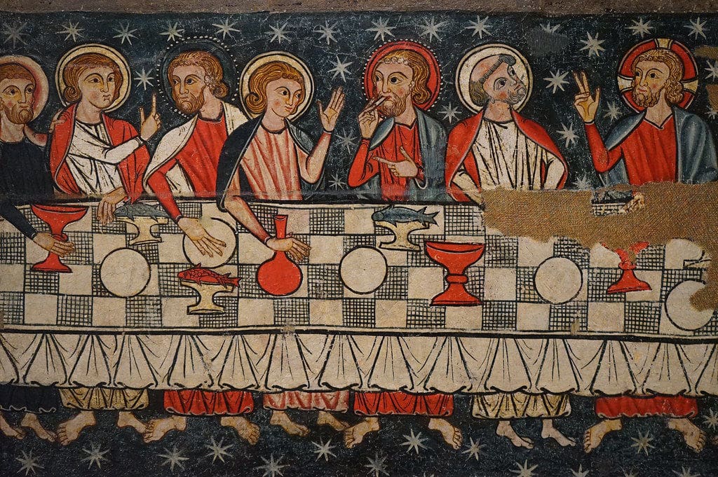 Détails de la Cene de Mestre di Soriguerola (13e siècle) au MNAC de Barcelone.