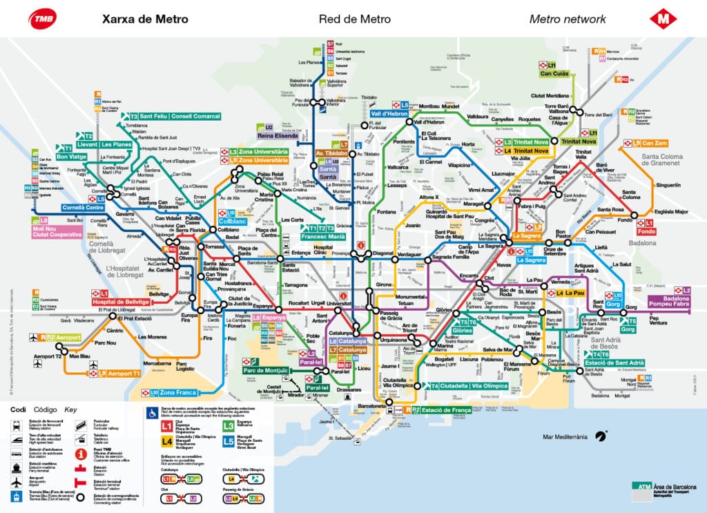 Plan du réseau de métro de Barcelone.