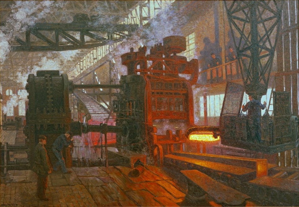 "Hahn'sche Werke - Hans Baluschek /Hahn'sche Werke" (1910) Oeuvre de Hans Baluschek dans Bröhan Museum du quartier de Charlottenburg à Berlin.