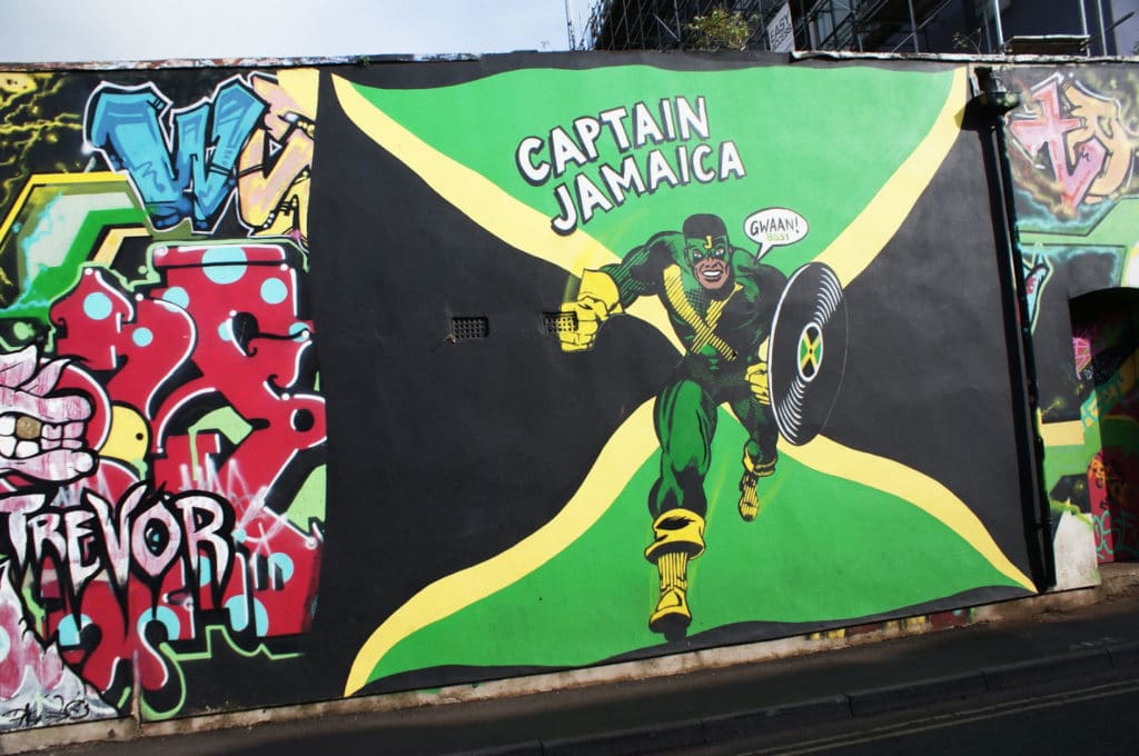 Street art à Bristol : Captain Jamaica dans le quartier de Saint Pauls.