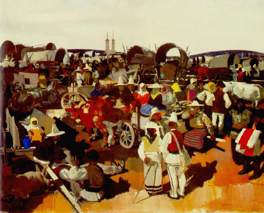 Tableau "Marché à Csíkszereda" de Vilmos Aba-Novák à la Galerie Nationale de Budapest.