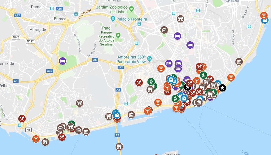 > Carte de Lisbonne : Plan détaillé de lieux intéressants à découvrir. > Carte de Lisbonne : Plan détaillé de lieux intéressants à découvrir.