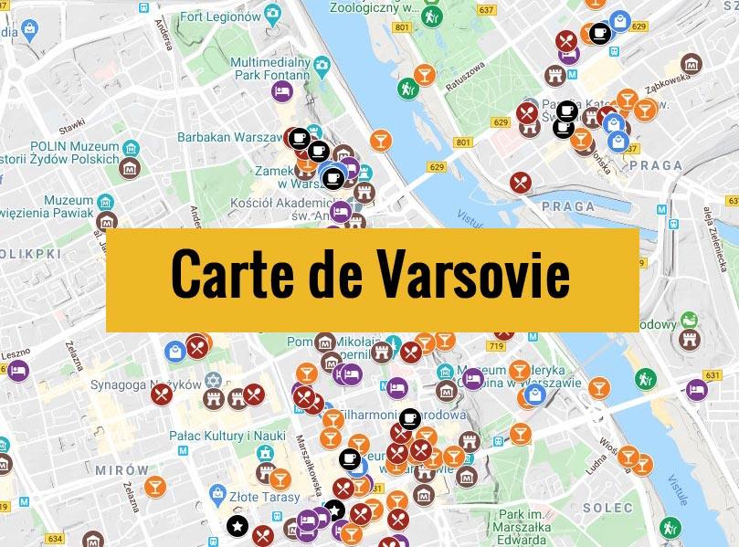 Carte détaillée de Varsovie en Pologne avec tous les lieux du guide.