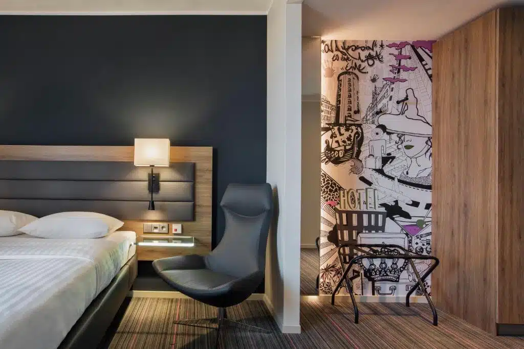 Chambre de l'hotel Moxy Copenhagen Sydhavnen à Copenhague.