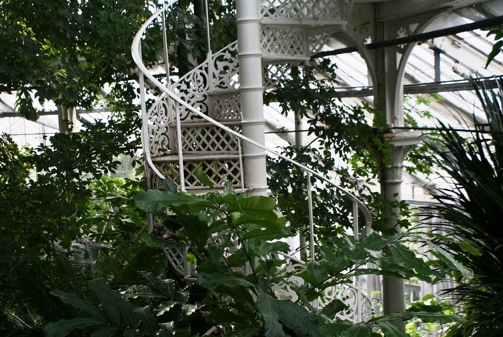Bel escalier en colimaçon dans les serres tropicales du jardin botanique de Copenhague.