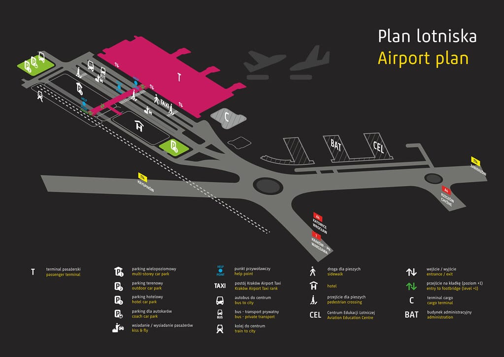 Plan de l'aéroport de Cracovie.