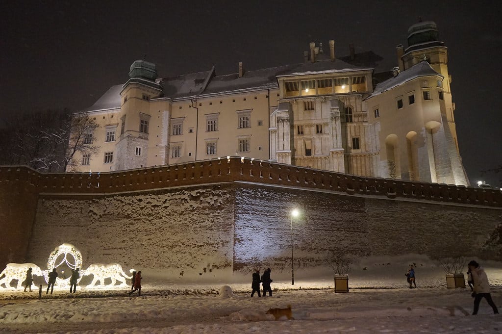 Wawel, Chateau de Cracovie sous la neige.