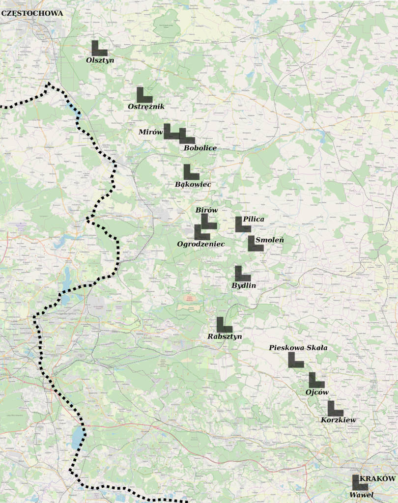 Carte des chateaux entre Cracovie et Czestochowa - Image de D T G  - Licence ccbysa 4.0