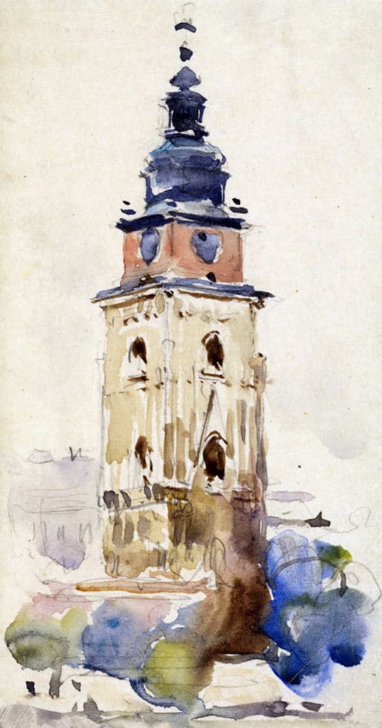 Illustration de l'Hotel de ville ou Ratusz sur le Rynek de Cracovie.