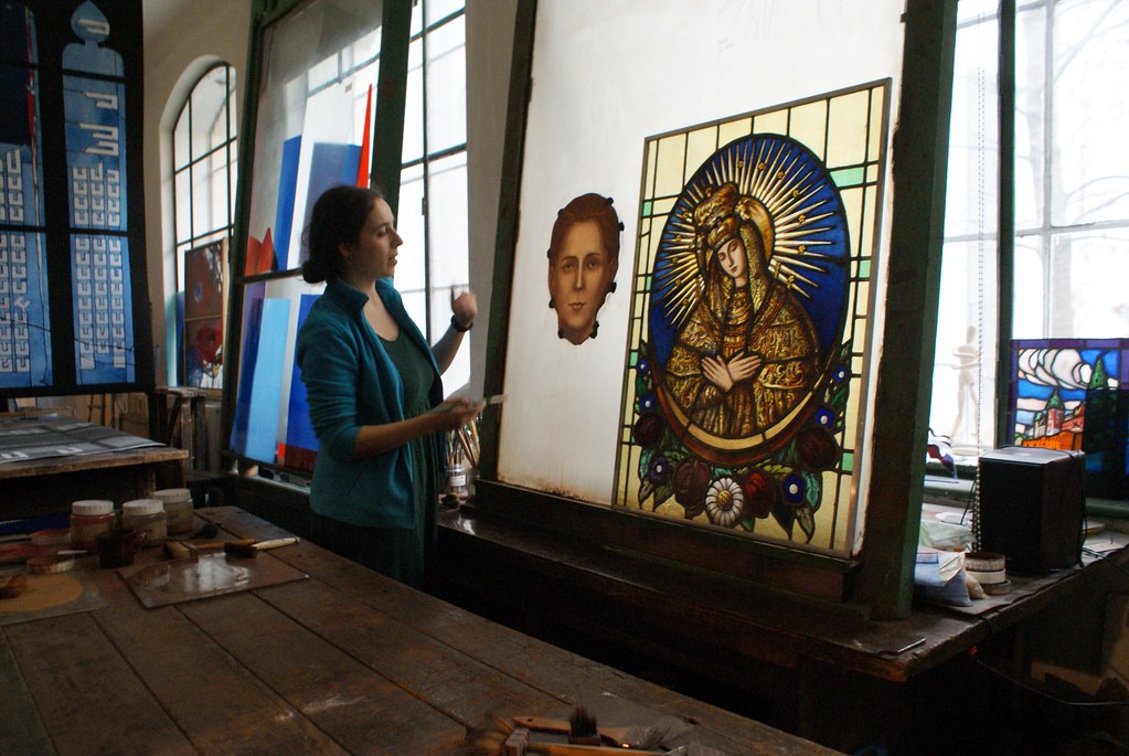 Dans l'atelier du musée des vitraux de Cracovie.