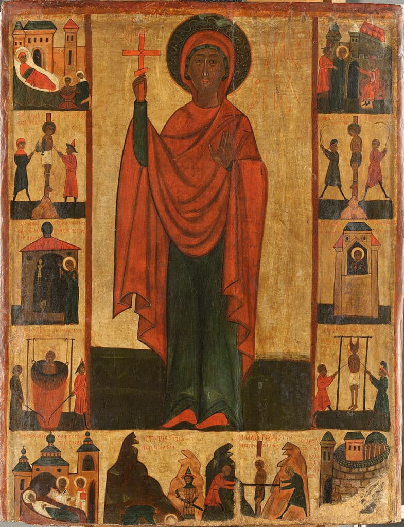 Icone de Sainte Paraskeva (Balkan, vers 1400) au musée d'art sacré Ciolek à Cracovie.