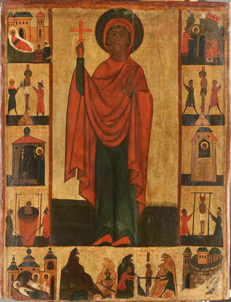 Icone de Sainte Paraskeva (Balkan, vers 1400) au musée d'art sacré Ciolek à Cracovie.