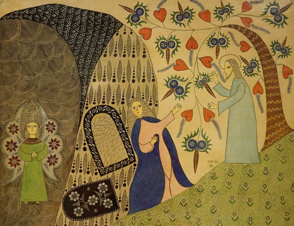 Dessin religieux de Jozefa Kogut au musée ethnographique de Cracovie.