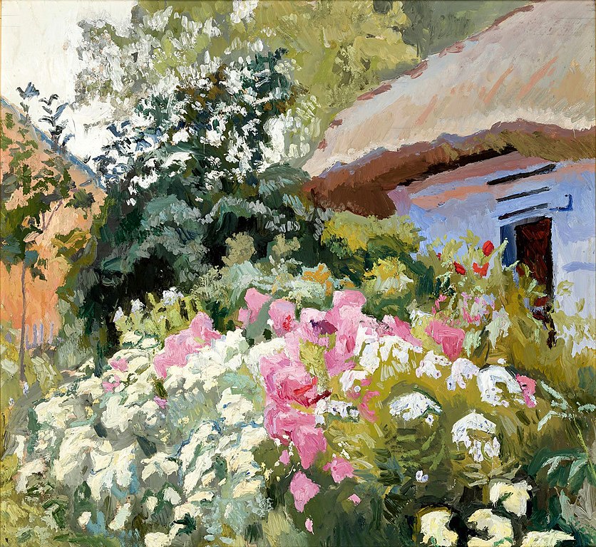 "Fleurs devant la chaumière" (1905) de Stanislaw Kamocki dans le Musée National de Cracovie.